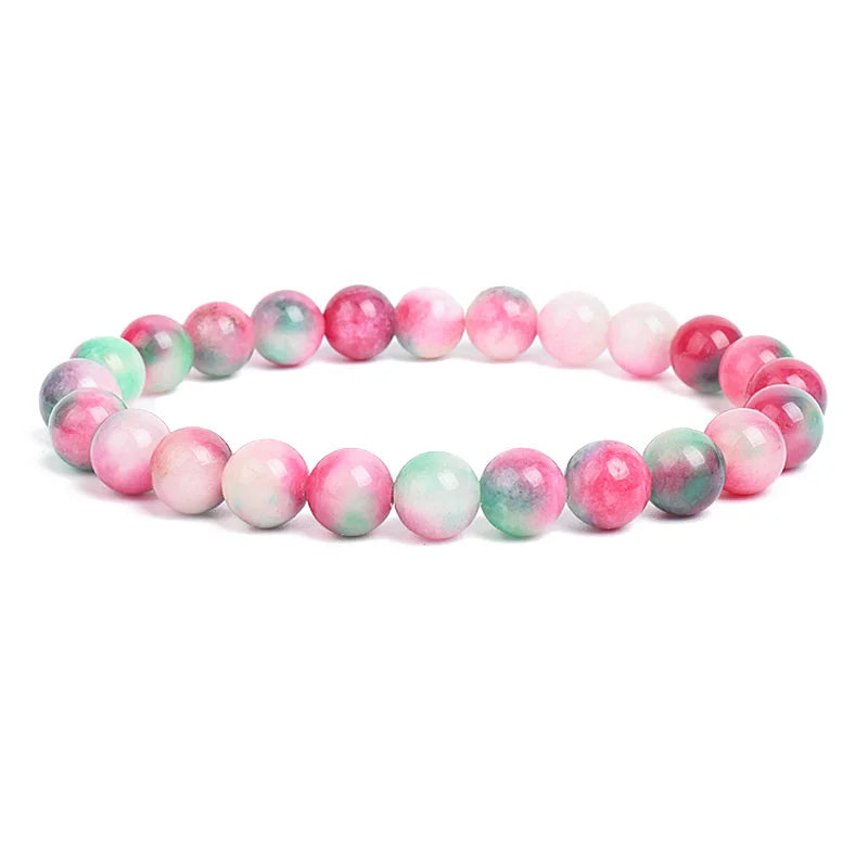 Natural Stone Bead Bracelet - Amethyst Crystal Quartz Aquamarine Jade Agate Elastic Bangle Jewelry for Women & Men