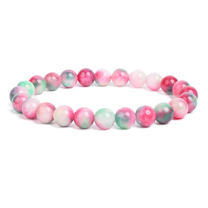 Natural Stone Bead Bracelet - Amethyst Crystal Quartz Aquamarine Jade Agate Elastic Bangle Jewelry for Women & Men