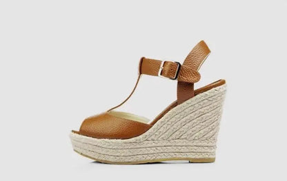 Women’s Summer Open Toe T-Strap Wedge Sandals – High Heel Princess Shoes, Sizes 30–43