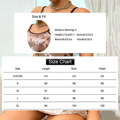Women’s Satin Floral Sleepdress - Spaghetti Strap Slip Nightgown Comfortable Luxury Sleepwear Dress