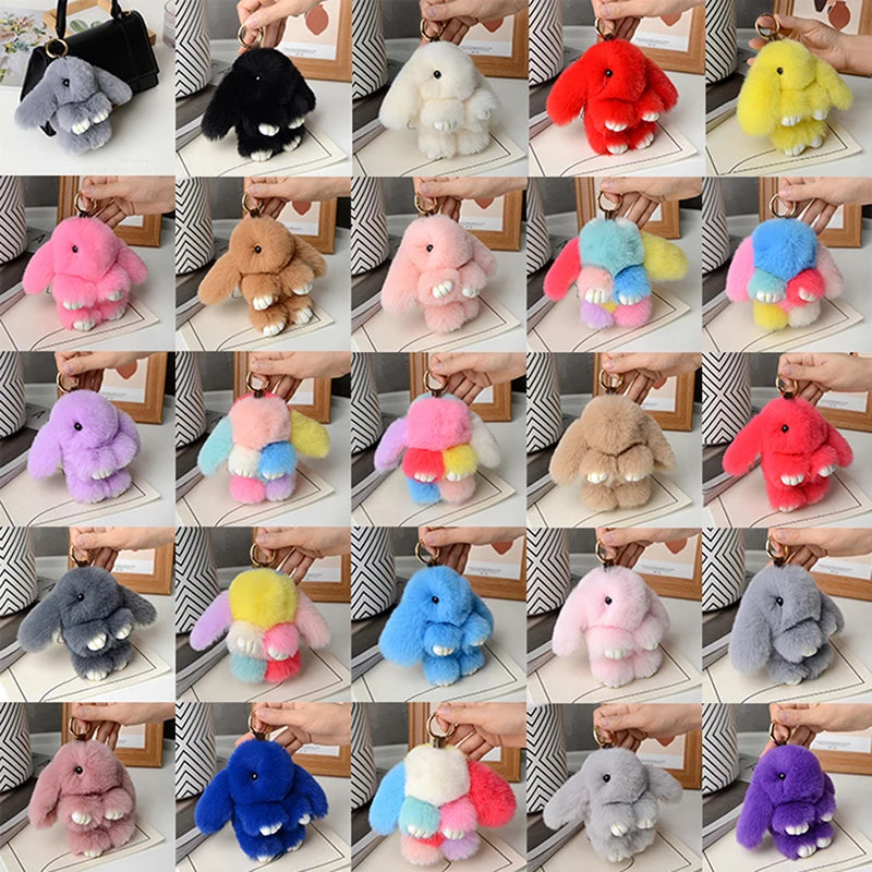 15cm Rabbit Fur Keychain - Fluffy Bag Charm, Car Key Pendant & Gift Accessory for Women