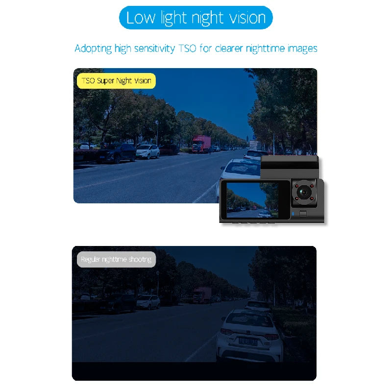 HD 1080P Car Dash Camera – 3-Channel Front, Inside & Rear View Recorder with Night Vision, Loop Recording, Black Box
