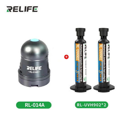2PCS RELIFE RL-UVH902 UV 3S Quick-Drying Solder Mask Ink 10ML with RL-014 UV Curing Light for Mobile Phone Repair