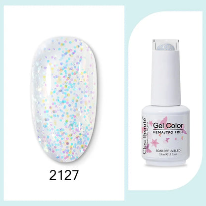 Clou Beaute 15ml Gel Nail Polish Set – Red Black White Green Neon UV Soak-Off Semi-Permanent Nail Varnish Base & Velvet Top Coat