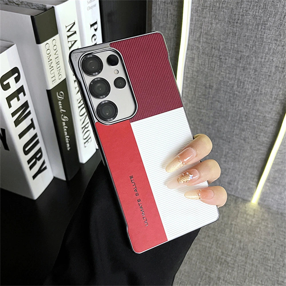 Color Stripe Vegan Leather Phone Case - Frameless Ultra-Thin Shockproof Cover for Samsung Galaxy S25 Edge & S24 Ultra