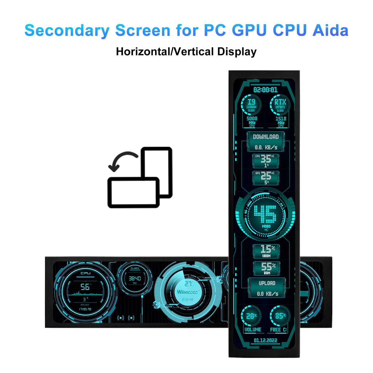 Portable Stretched Monitor - 1920x440 IPS LCD Display for Raspberry Pi, AIDA64 PC & Laptop Setup