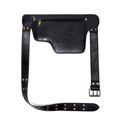 Cool Punk Motorcycle Style Waist Bag – Retro Adjustable Belt Bag for Outdoor Sports, Fashionable Fanny Pack