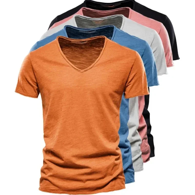 100% Cotton Men’s V-Neck T-Shirt – Lightweight Short Sleeve Fitness Tee, Breathable Fashion Top for Men (Sizes S–5XL)