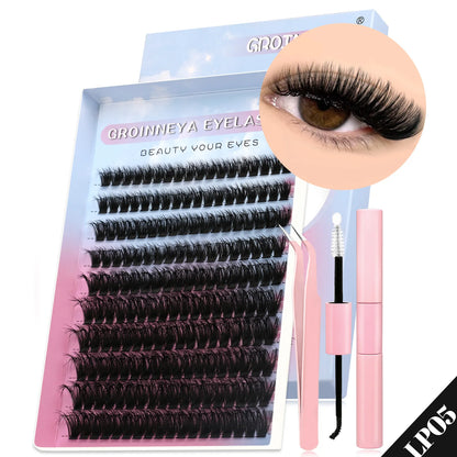 GROINNEYA Cat Lash Clusters Kit – 640pcs with Lash Bond & Seal, DIY Eyelash Extensions for Home Use