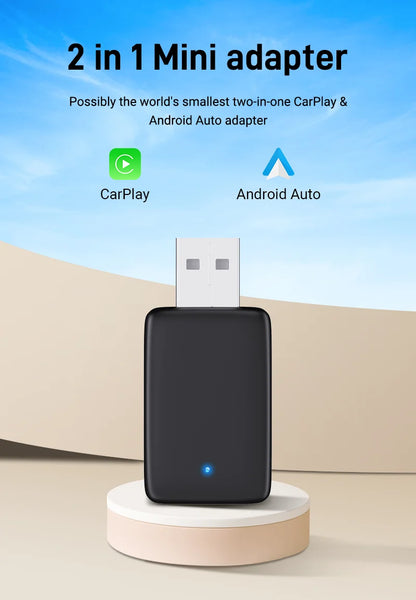 2025 Wired to Wireless CarPlay 2 in 1 Mini Adapter – Android Auto Smart Box, Plug & Play, OTA Update, Universal Compatibility
