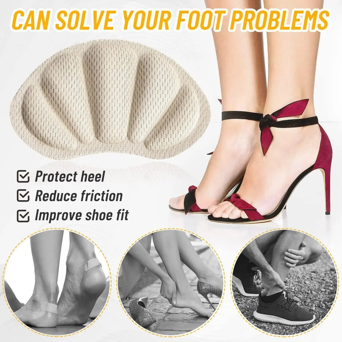 Heel Sticker Insoles Pads — Anti-Pain Cushion Heel Protectors for Sports Shoes & Sneakers, Adhesive Comfort Patch