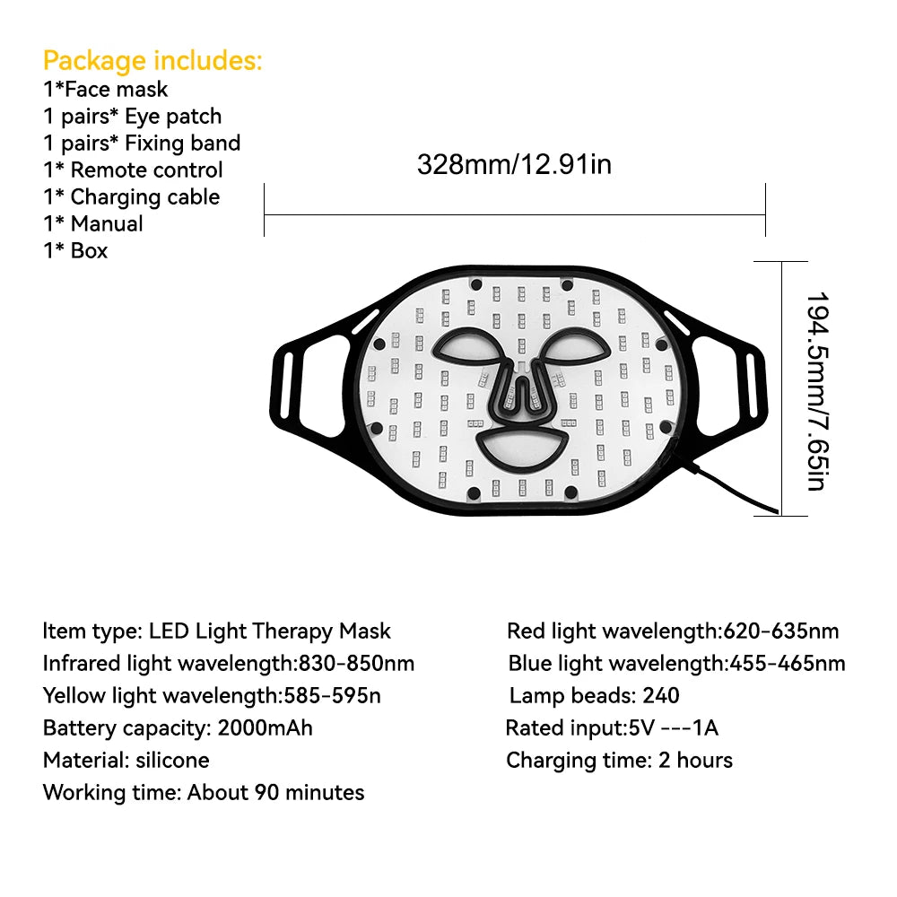 Lescolton Red LED Light Therapy Mask - Infrared Flexible Silicone, 4-Color Anti-Aging Advanced Photon Mask