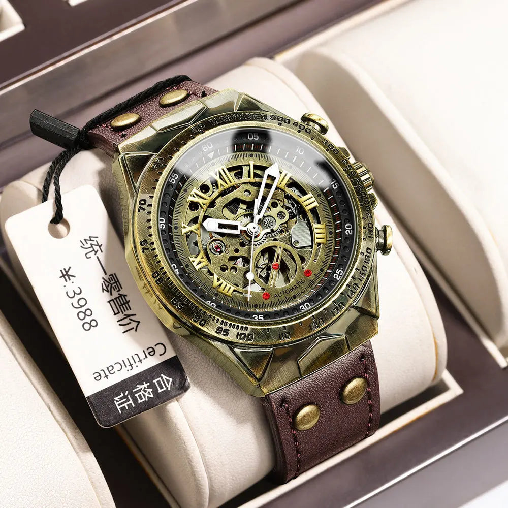 BINBOND A275 Men’s Retro Tourbillon Mechanical Watch – Waterproof Leather Strap Luxury Wristwatch