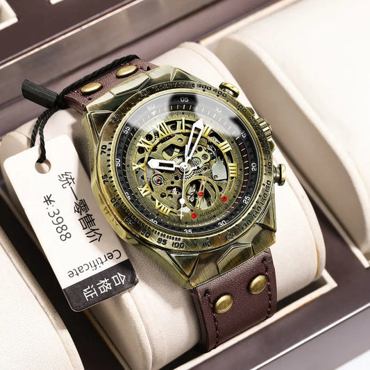 BINBOND A275 Men’s Retro Tourbillon Mechanical Watch – Waterproof Leather Strap Luxury Wristwatch