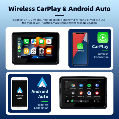 EKIY 5" Portable Motorcycle GPS Navigation Display – Digital Dashboard with Wireless CarPlay & Android Auto