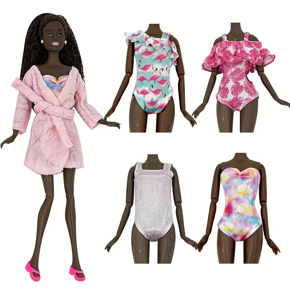 6pcs 11.5" Girl Doll Clothes Set – Swimsuits, Bathrobes, Slippers & Fashion Doll Accessories