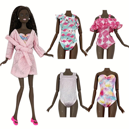 6pcs 11.5" Girl Doll Clothes Set – Swimsuits, Bathrobes, Slippers & Fashion Doll Accessories
