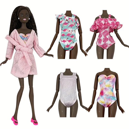 6pcs 11.5" Girl Doll Clothes Set – Swimsuits, Bathrobes, Slippers & Fashion Doll Accessories