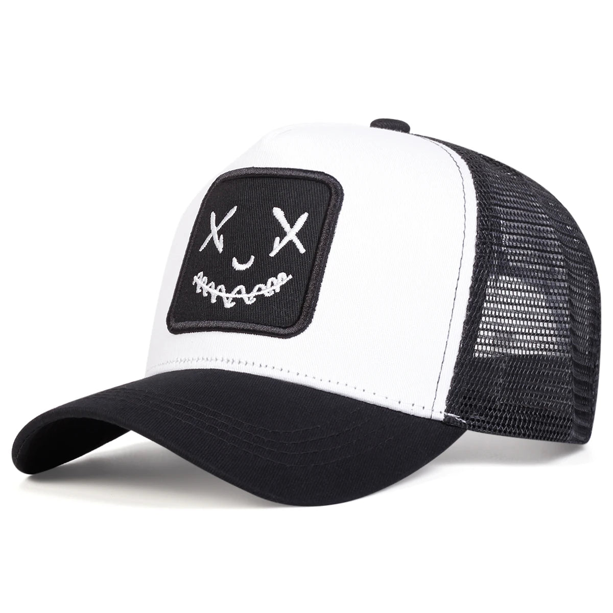 Ghost Face Embroidery Baseball Cap - Unisex Adjustable Mesh Hat for Spring Summer Outdoor Sun Protection