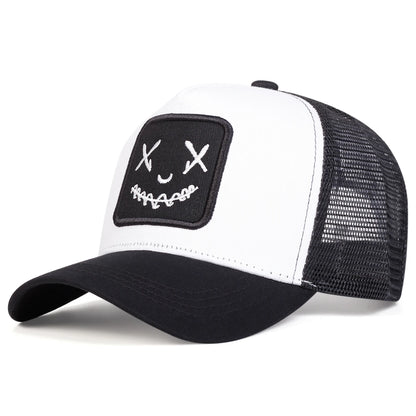Ghost Face Embroidery Baseball Cap - Unisex Adjustable Mesh Hat for Spring Summer Outdoor Sun Protection