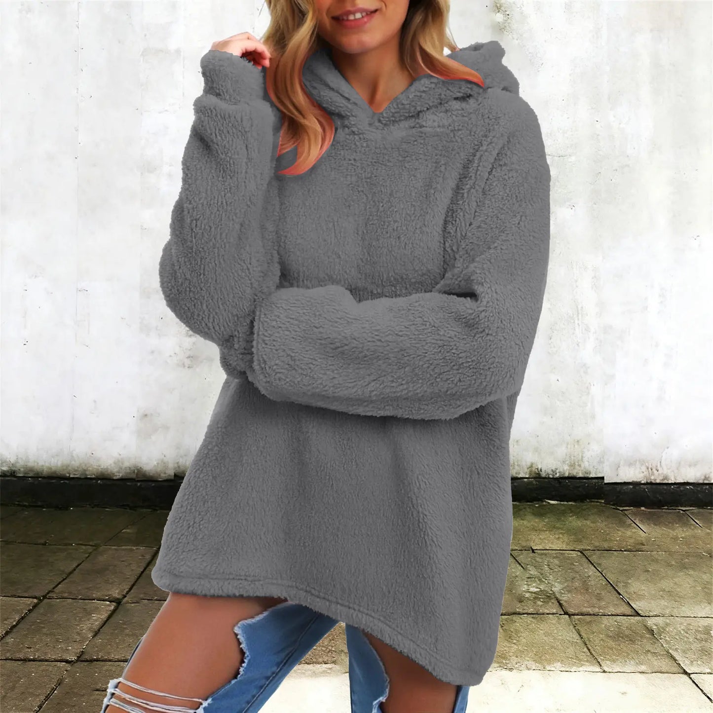 Women's Winter Fleece Hoodie - Warm Soft Fluffy Harajuku Streetwear Pullover
