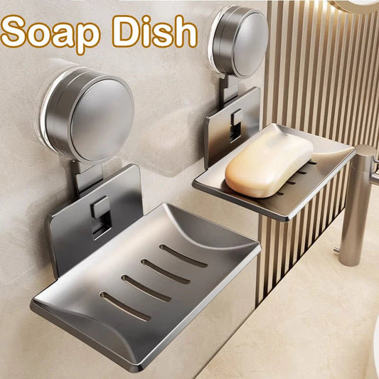 Suction Cup Soap Holder - No-Drill Wall-Mounted Bathroom Soap Dish with Drainage