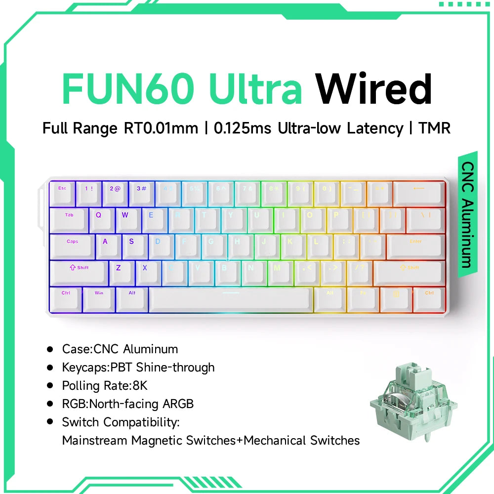 Akko MonsGeek FUN60 60% Mechanical Gaming Keyboard – Magnetic Switch, 8K Rapid Trigger, ARGB HE/TMR Custom Keyboard
