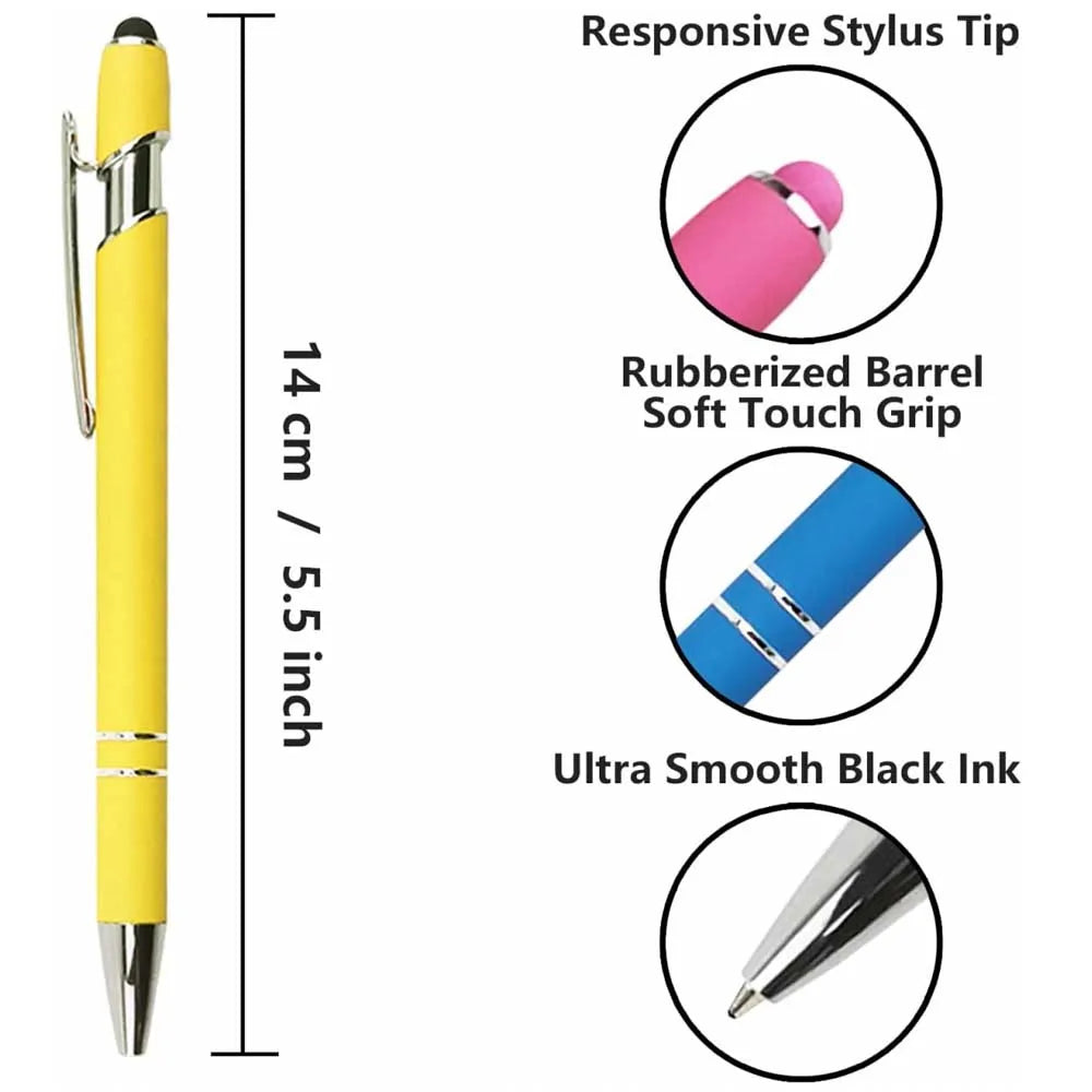 2-in-1 Metal Stylus Ballpoint Pen — 1.0mm Black Ink Pen for Smartphone and Tablet, Set of 5–10 Pieces