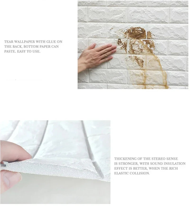 10pcs 3D Foam Wall Stickers – Self-Adhesive Waterproof Peel-and-Stick Brick Wallpaper for Interior Decoration