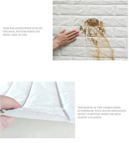 10pcs 3D Foam Wall Stickers – Self-Adhesive Waterproof Peel-and-Stick Brick Wallpaper for Interior Decoration