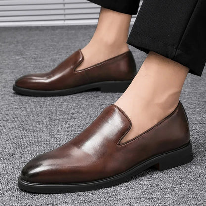 Men’s Red Sole Leather Loafers - Italian-Style British Business Casual Formal Dress Shoes Large Size 48
