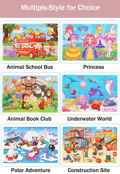 30PCS Montessori Wooden 3D Cartoon Animal Puzzle – Educational Jigsaw Board Game for Kids