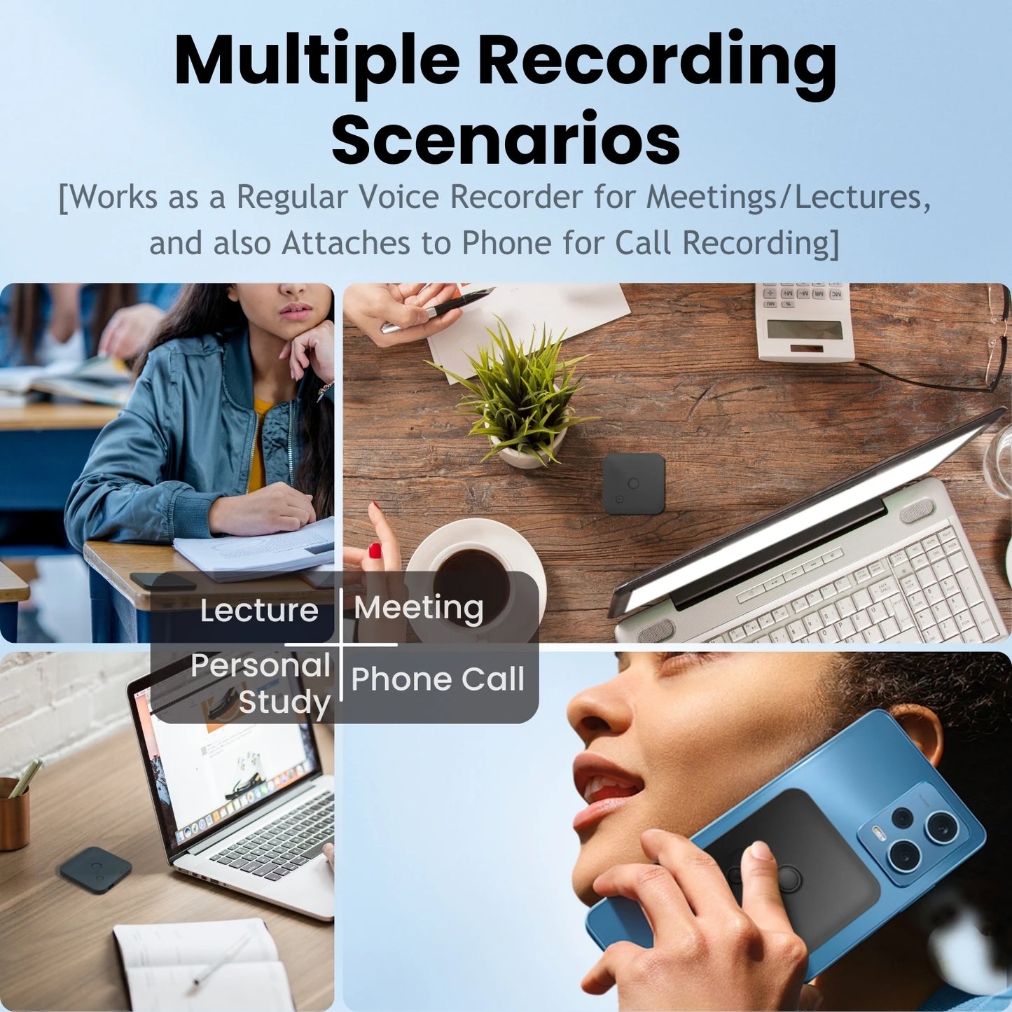 AI Voice & Call Recorder – Speech-to-Text & Summarization, 100 Languages Support, 64GB Storage