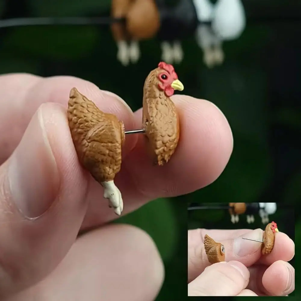 Handmade Chicken Earrings - Hand-Painted Farm Animal Jewelry & Funny Gift