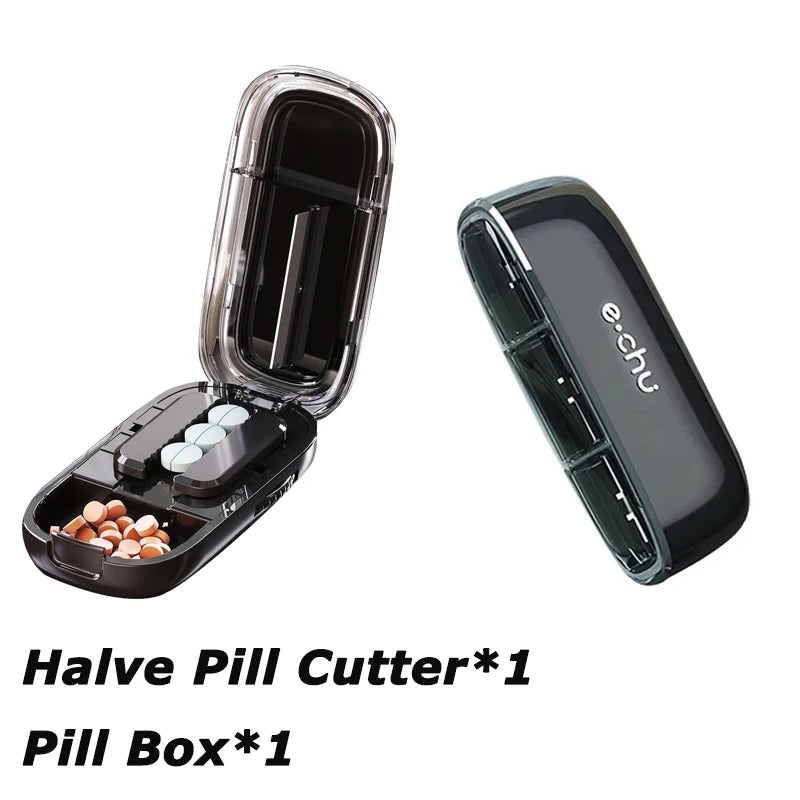 Newest Quartering Pill Cutter & Storage Box – Portable Dustproof Medicine Divider Organizer & Crusher
