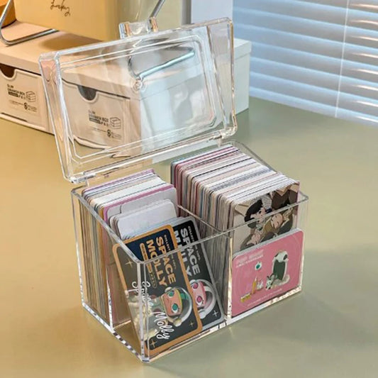 Kpop Photocard Storage Box – Transparent Acrylic Photo Card Organizer with Compartments Flip Case Protector