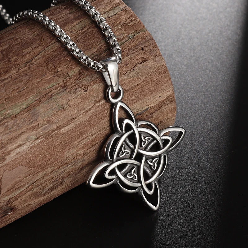 Witch Knot Necklace – Stainless Steel Magic Celtic Knot Pendant, Pagan Witchcraft Symbols, Jewelry Gift for Women