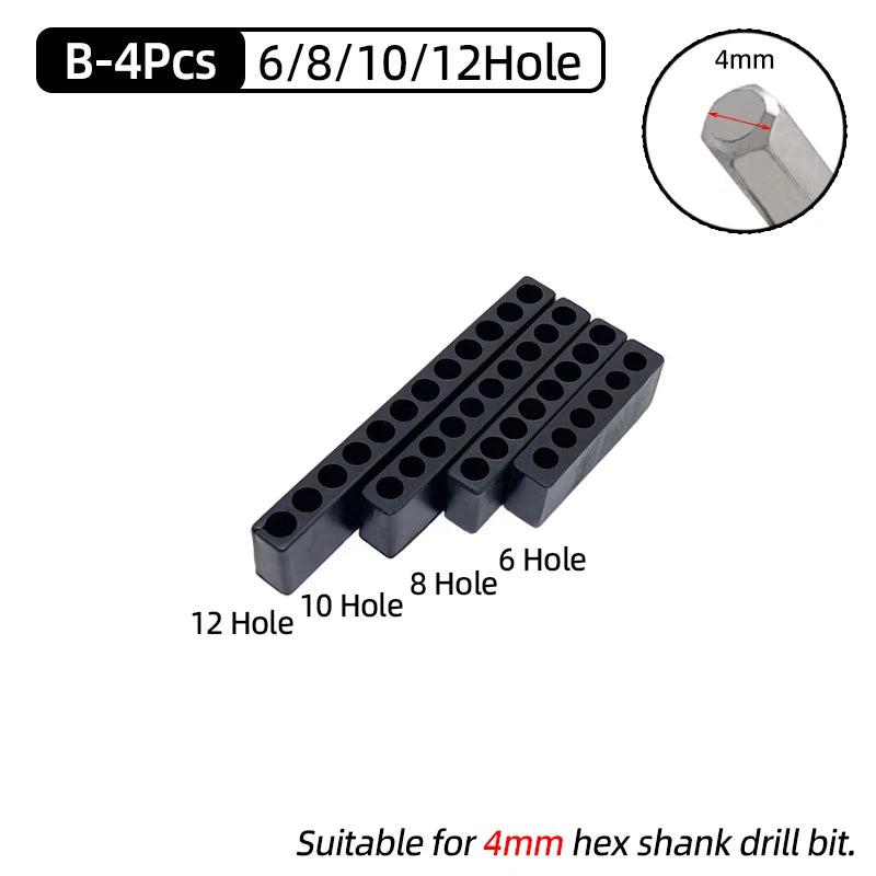 5-Piece Hex Shank Screwdriver Bit Holder Set - Plastic Storage Stand for 6/8/10/12/15 Hole Drill Bits