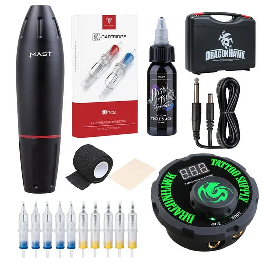Mast K2 Tattoo Machine Kit - Rotary Permanent Makeup & Body Art Tattoo Pen Set with Complete Tattoo Supplies