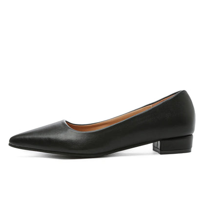 Women’s Pointed Toe Leather Heels – Shallow Mouth Square Heel Elegant Dress Shoes, Zapatos Mujer
