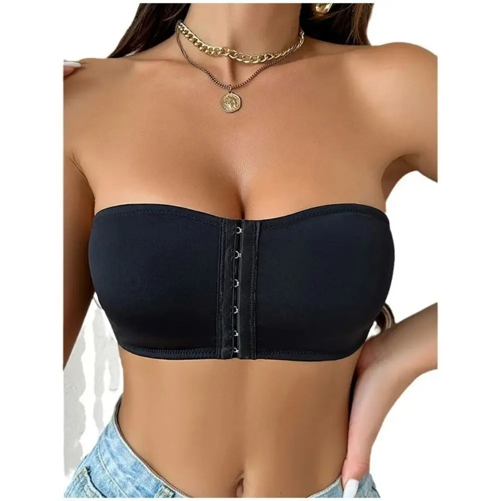Strapless Seamless Wireless Bra – Breathable Soft Ice Silk Front Button Non-Slip Comfort Bra with No Steel Rings Support