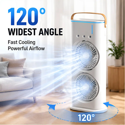 3-in-1 Portable Air Cooler Fan - Dual Head Cooling Fan with LED Night Light & Humidifier for Home and Office