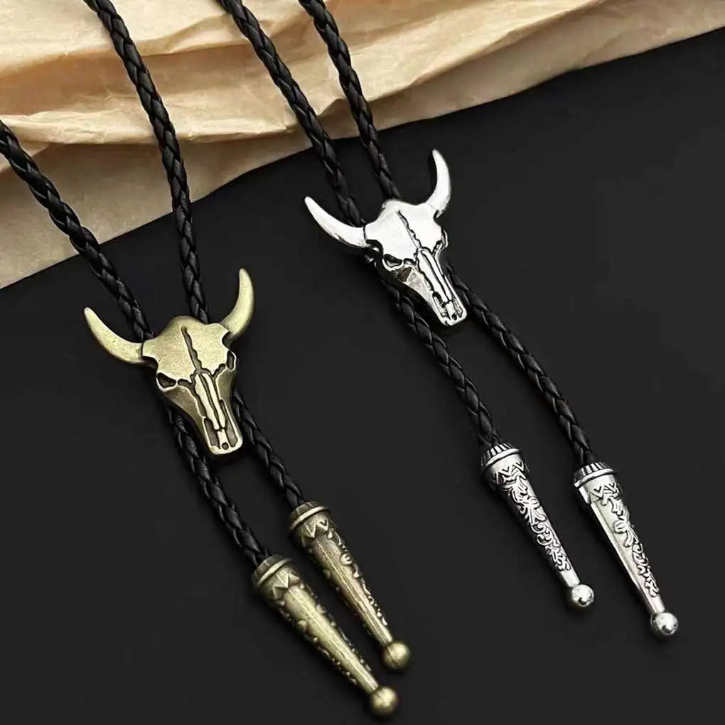 Golden Adjustable Cowboy Bolo Tie – Western Bull Head Pendant Necklace & Men’s Garment Accessory