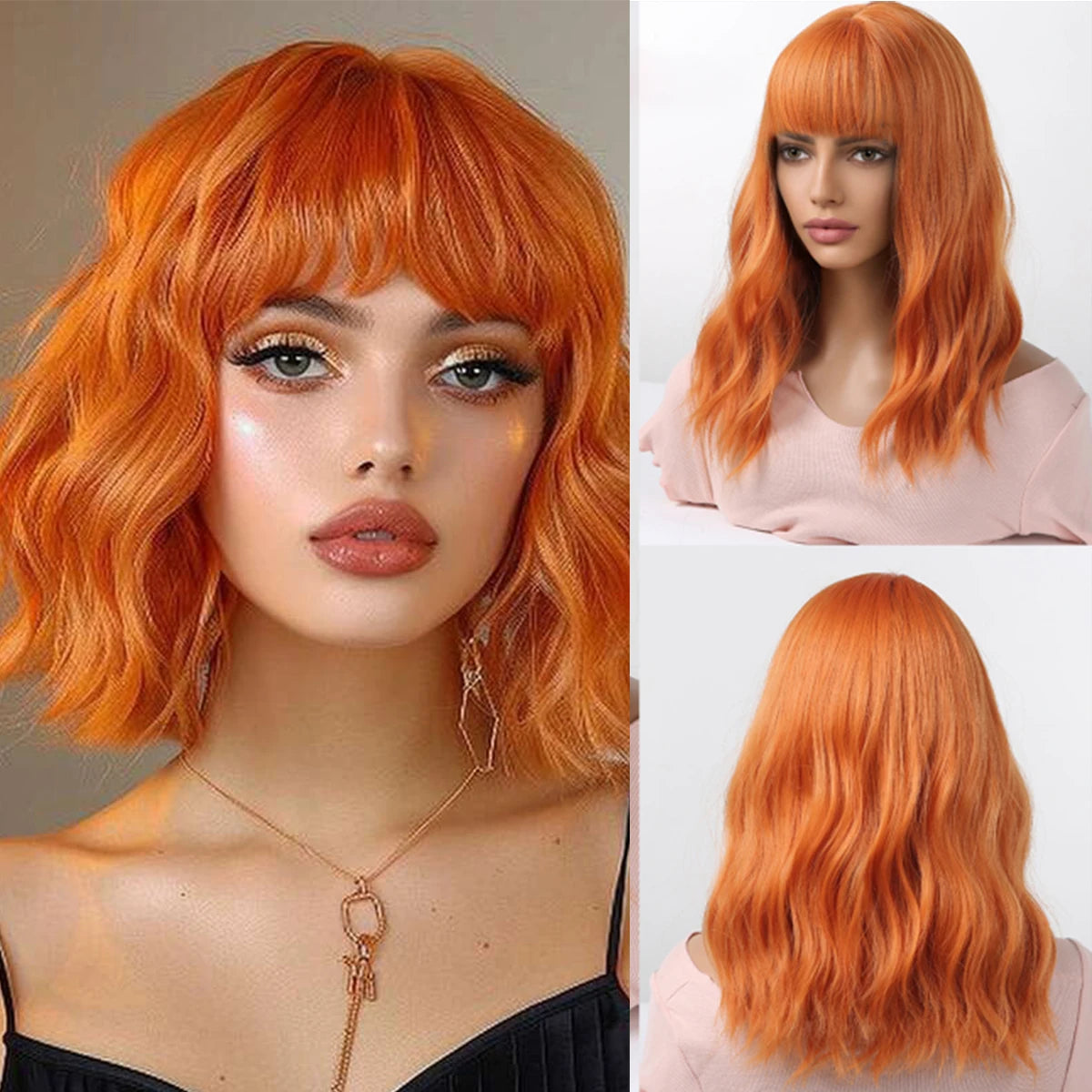 Short Wavy Green Synthetic Wig for Women – Green Cosplay Bob Wig with Bangs, Lolita Party Hair, Heat-Resistant Natural Fake Hair