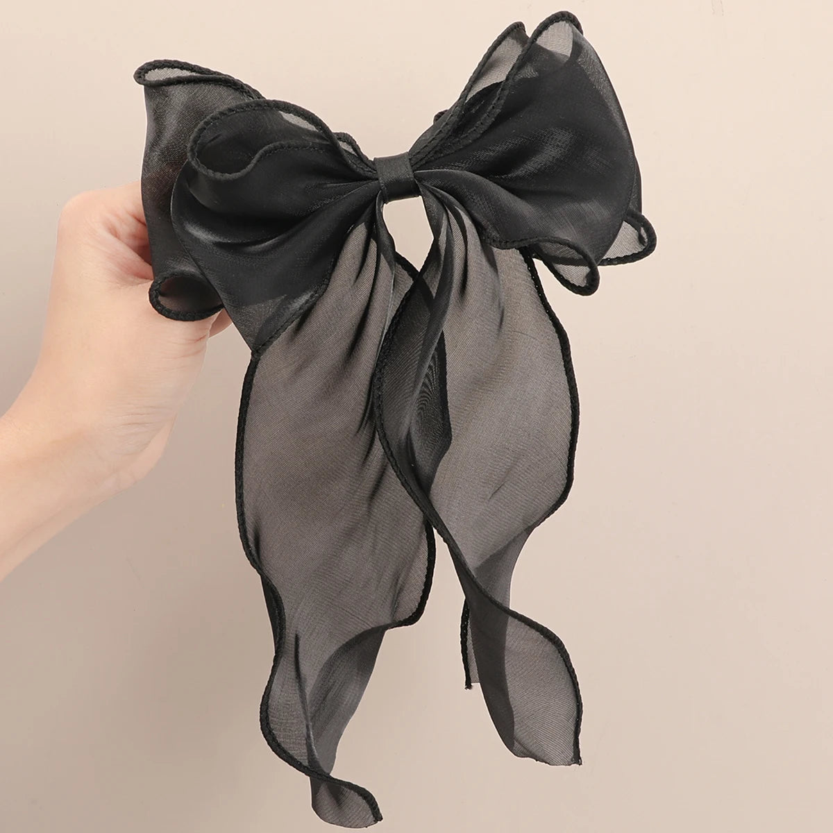 White Organza Bow Hair Clips – Fluttering Ribbon, French Fresh Premium Headdress, Large Hair Accessories for Women & Girls