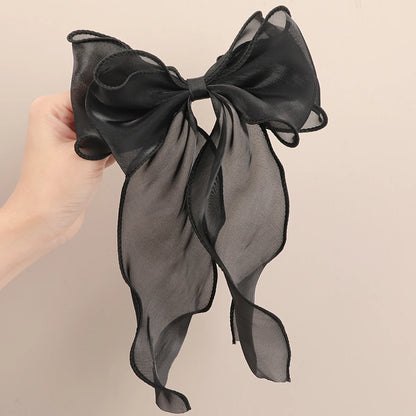 White Organza Bow Hair Clips – Fluttering Ribbon, French Fresh Premium Headdress, Large Hair Accessories for Women & Girls