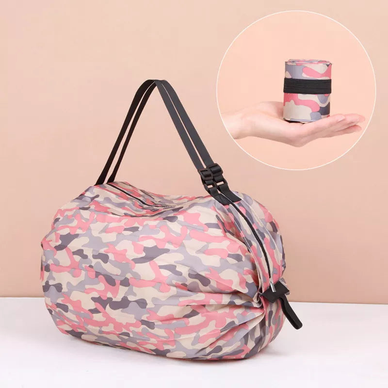 Large Eco-Friendly Folding Shopping Bag - Reusable, Portable One-Shoulder Handbag for Travel & Grocery with Fashionable Pocket Design
