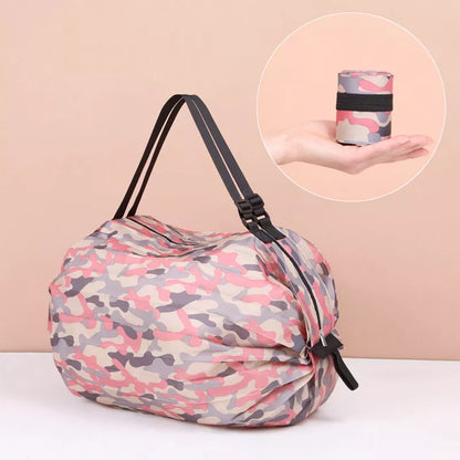 Large Eco-Friendly Folding Shopping Bag - Reusable, Portable One-Shoulder Handbag for Travel & Grocery with Fashionable Pocket Design