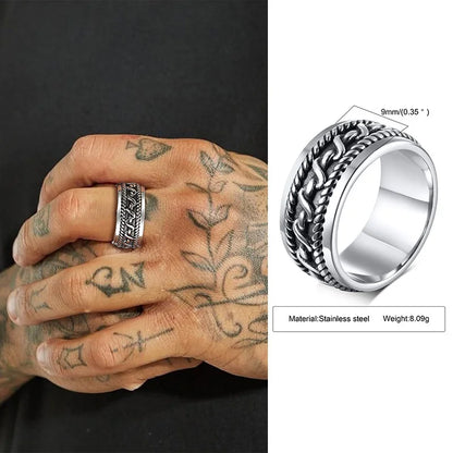 Punk Vintage Ethnic Rings for Men – Retro Viking Knot Rune, Black Geometric Square Stone Signet Jewelry