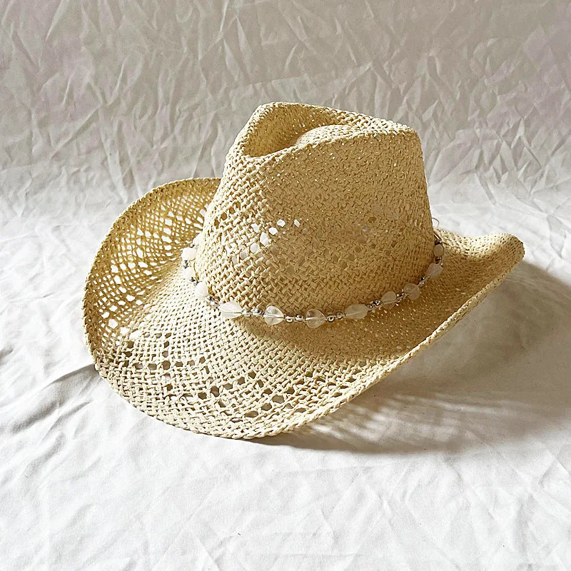 Melesh Western Women's Mint Green Cowboy Hat – Straw, Wide Brim, Plasticity Strong for Sunshine & Beach Wear